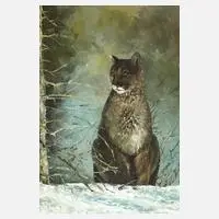 Manfred Leibl, Raubkatze im Schnee, 1981, Öl auf Leinwand und Platte