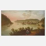 Christian Georg Schütz d. Ä., Am Rhein, Öl auf verzinntem Eisenblech