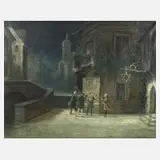 Hugo Diez, Nächtliches Ständchen nach Spitzweg, Öl auf Leinwand