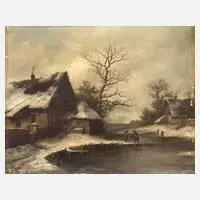 Georg Höhn, Winterliche Dorfansicht, Öl auf Holzplatte