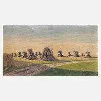 Gottfried Beyer, Kornnocken im Abendlicht, 1941, Öl auf Malkarton