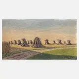 Gottfried Beyer, Kornnocken im Abendlicht, 1941, Öl auf Malkarton