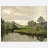 Wilhelm Clemens, Landschaft mit See, Öl auf Leinwand