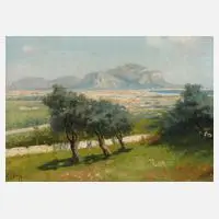 Erminio Kremp, Bei der Olivenernte vor Palermo, Öl auf Leinwand und Karton