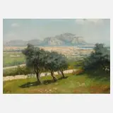 Erminio Kremp, Bei der Olivenernte vor Palermo, Öl auf Leinwand und Karton