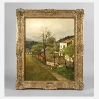August Fink, Bauernhof bei Lenggries, Öl auf Leinwand