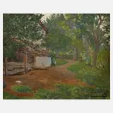 Gorgeard, Sommerliche Dorfimpression, 1933, Öl auf Malkarton