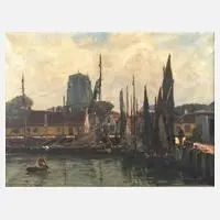Wilhelm Hambüchen, Hafenansicht, Öl auf Leinwand