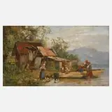 Carl Adam Heinisch, Am Seeufer, Öl auf Karton