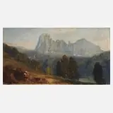 Anton Hlávacek, Blick zur Langkofelgruppe, Öl auf Karton