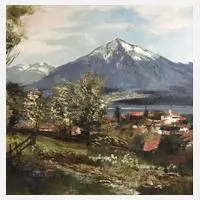 Hermann Huber, Sigriswil am Thunersee, Öl auf Leinwand