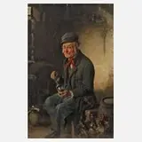 Hermann Kern, Ertappt! Stiller Zecher im Gewölbe, 1909, Öl auf Leinwand