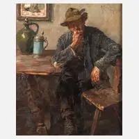 Max Krombach, Älterer Bayer am Küchentisch, 1923, Öl auf Malkarton