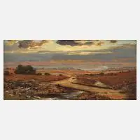 K. Melz, "In der Heide", Öl auf Holzplatte