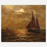 Luigi Steffani, Segelschiffe in der Abendsonne, Öl auf Leinwand
