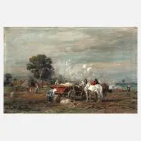 Karl Stuhlmüller, "Kartoffelernte bei Etzenhausen", Öl auf Malkarton