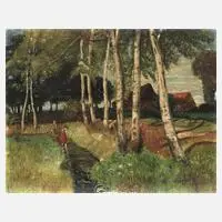 W. Thumann, Kinder am Moorgraben in Worpswede, Öl auf Karton