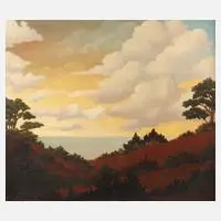 Fritz Uphoff, Ostseestrand im Sonnenuntergang, Öl auf Hartfaserplatte