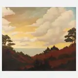 Fritz Uphoff, Ostseestrand im Sonnenuntergang, Öl auf Hartfaserplatte