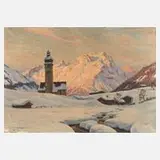 Erwin Kettemann, "Winterabend in Lech", Öl auf Leinwand und Keilrahmen