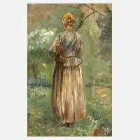 Hermann Pleuer, "Frau mit Rechen", Öl auf Malkarton