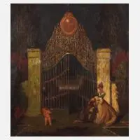 Hanns Pellar, Abend am Parktor, 1922, Öl auf dünnem