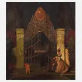 Hanns Pellar, Abend am Parktor, 1922, Öl auf dünnem