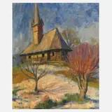 Sebastian Shakirov, Dorfkirche in Baia Mare, Öl auf Leinwand