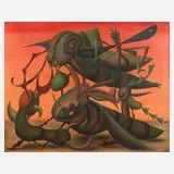 Pierre Demaria, Surrealistische Komposition, Öl auf Leinwand