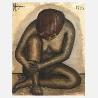 Frühwerk by Helmuth Eichner, 1959, Öl auf einseitig strukturierter Hartfaser, sold Mar 2025