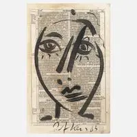 Peter Keil, Portrait auf Bibelseite, Acryl auf antikem Papier