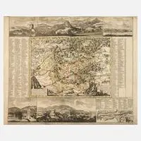 Peter Schenk, Karte Umgebung von Karlsbad, 1715, Kupferstiche mit Darstellungen von Ellenbogen
