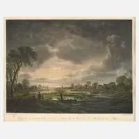 Friedrich Loos, Landschaft im Mondenschein, aquarellierte