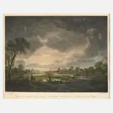 Friedrich Loos, Landschaft im Mondenschein, aquarellierte