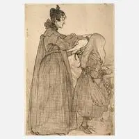 Carl Larsson, "Karin und Kersti", Radierung mit schönem Plattenton auf Velin