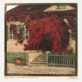 Helene Mass, "Rote Weinlaube", Farbholzschnitt auf Japanpapier