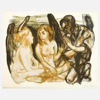 Matthias May, "Abraham und die Engel", Farblithographie auf leichtem Karton