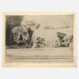 James Ensor, "Cranes et masques", 1888, Radierung mit dezentem Plattenton