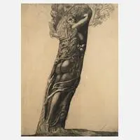 Ernst Fuchs, "Daphne in Eva Mystica", 1969, Radierung auf beiger Tonplatte