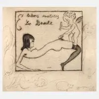 Michel Fingesten, Erotische Exlibris, Radierung mit gleichmäßigem Plattenton auf schwachem Papier