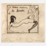 Michel Fingesten, Erotische Exlibris, Radierung mit gleichmäßigem Plattenton auf schwachem Papier