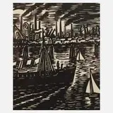 Frans Masereel, Industrielandschaft an der Elbe, Holzschnitt