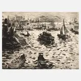 Paul Paeschke, Hamburger Hafen, Radierung mit leichtem Plattenton
