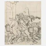 Hugo Kauffmann, "Fröhliche Zecher", Bleistiftzeichnung mit Gitterlinien