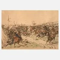 Feodor Dietz. attr., Schlacht gegen die Osmanen, aquarellierte
