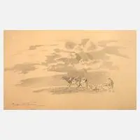 Bedřich Černý, Pflügender Bauer, 1940, Bleistift auf Papier und auf Karton kaschiert