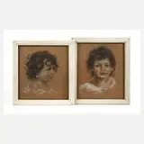 Marie Lautenschlager, Zwei Mädchenportraits, Pastellmalerei auf dünnem Malkarton
