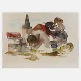 W. Passe, Dorfansicht, Aquarell