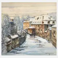 Oskar Schmidt, "Kanal in Prag", Aquarell in heller Farbigkeit