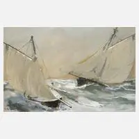 Georg Romin, Segelboote auf hoher See, Mischtechnik